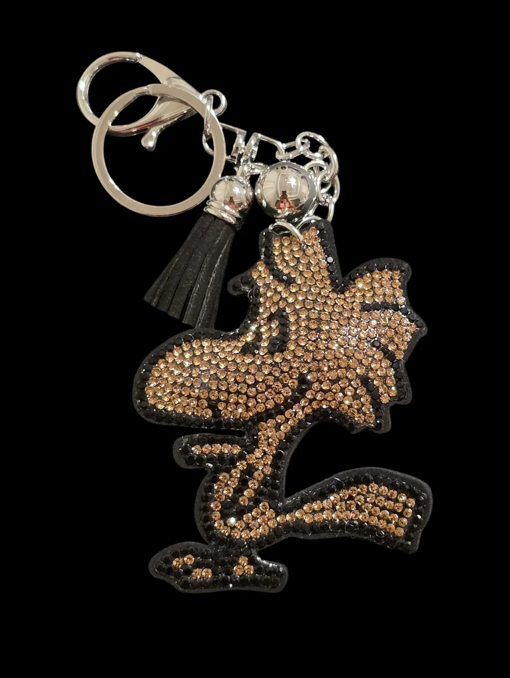 Gold Woodstock Rhinestone Character Bag Charm Keychain